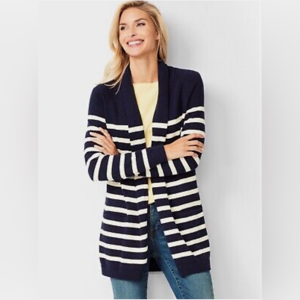 Talbots Long Sleeve Striped Shawl Collar Duster/Cardigan